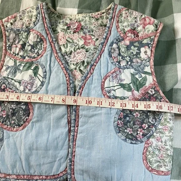 Vintage Handmade Quilted Vest Womens Cropped Floral Cottagecore Granny Prairie - Picture 8 of 9